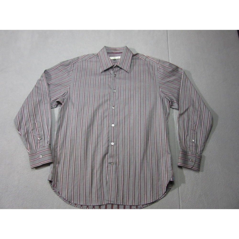 Luxury Equilibrio Shirt Mens Large Gray Red Striped Button Up Dress Office